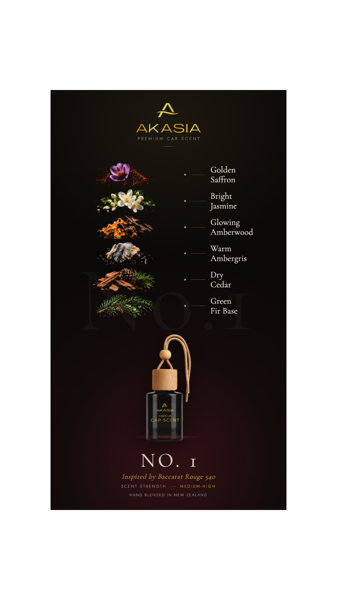 Inspired by Baccarat Rouge 540 Premium Car Air Freshener Akasia No. 1