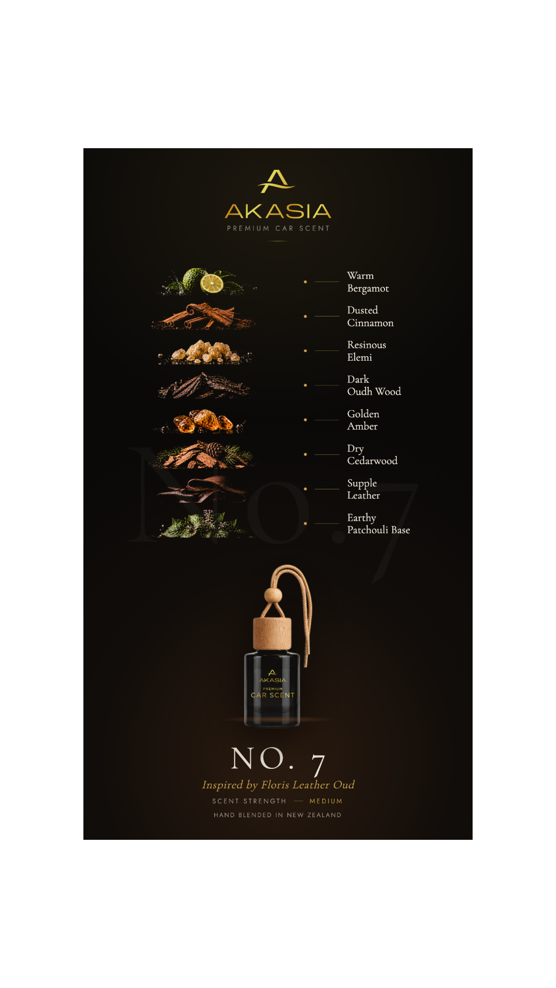 Inspired by Floris Leather Oud Premium Car Air Freshener Akasia No. 7