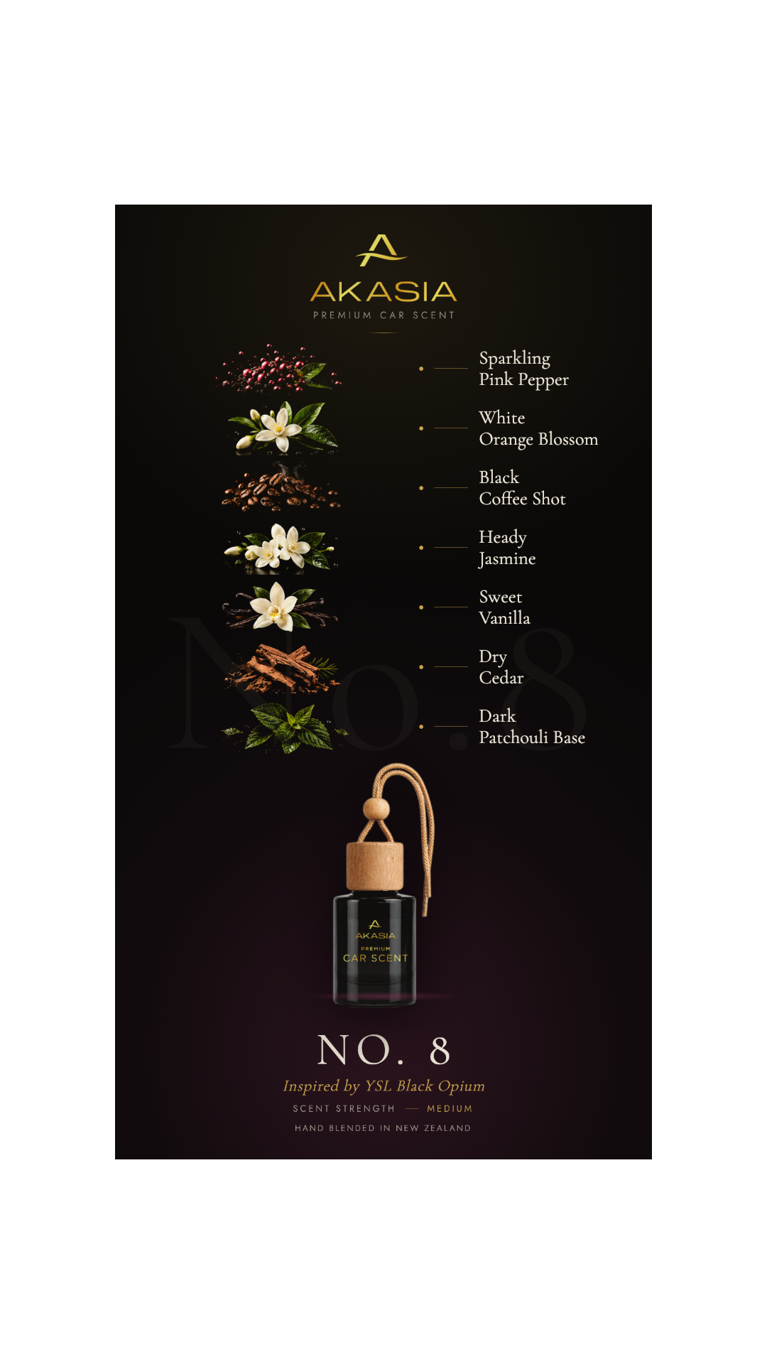 Inspired by YSL Black Opium Premium Car Air Freshener Akasia No. 8